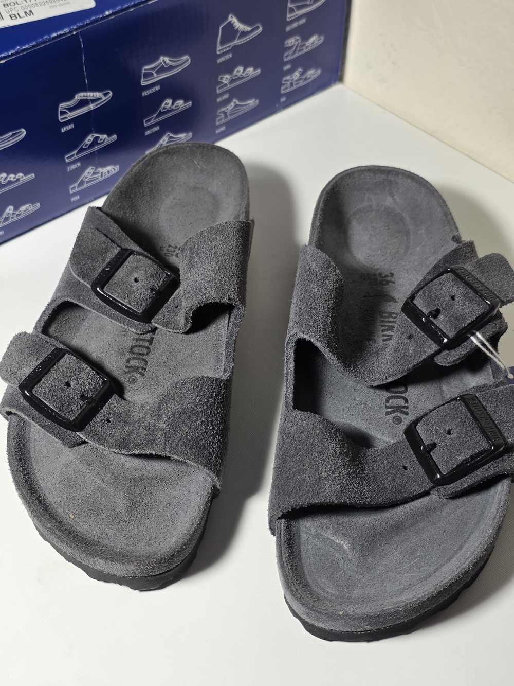 Birkenstock Arizona Suede Slide Sandals - Charcoal Gray Size 36 US 5-5.5
